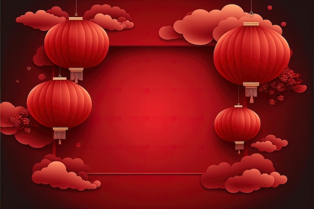 Foto lanternas de papel chinesas vermelhas no céu nublado em vermelho