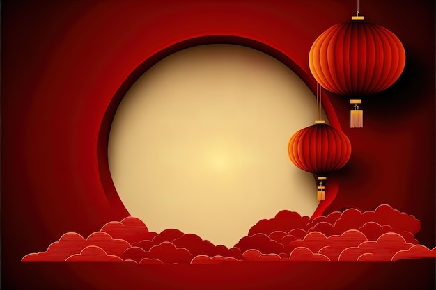 Lanternas de papel chinesas vermelhas no céu nublado em vermelho