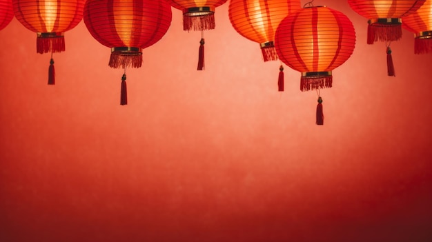 Lanternas do Ano Novo Chinês em um fundo vermelho Atmosfera festiva do Ano Novo Chinês