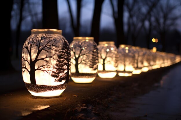 Foto lanternas do solstício de inverno retratam lanternas iluminando a noite mais longa do ano