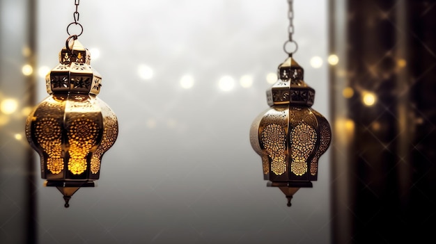 lanternas eid ul fitr eid al adha e ramadã mubarak com fundo islâmico
