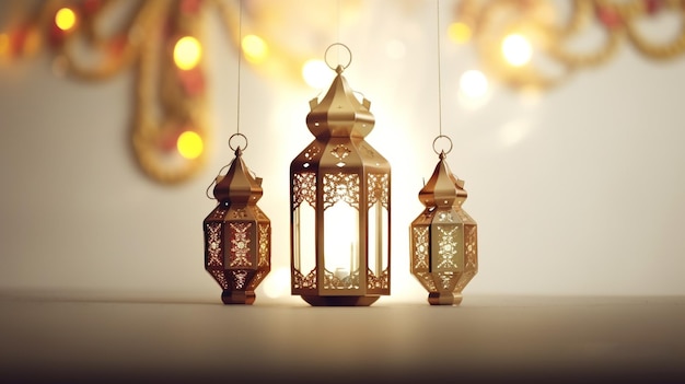 lanternas eid ul fitr eid al adha e ramadã mubarak com fundo islâmico