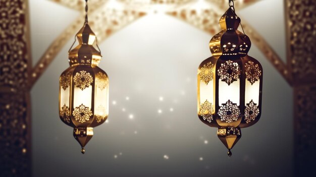 lanternas eid ul fitr eid al adha e ramadã mubarak com fundo islâmico