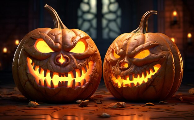 Lanternas Jack O' de Halloween em um jardim