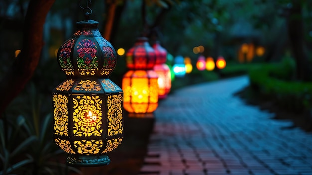 Lanternas marroquinas coloridas brilhantes para celebração religiosa festiva e feriado