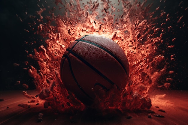 Se lanza una pelota de baloncesto al aire con un fondo rojo.