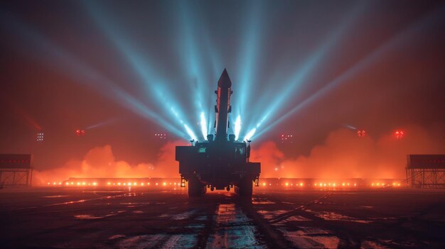 Foto lanzador de misiles de vanguardia arma de alta tecnología en el campo de batalla