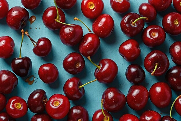 Foto lanzamiento aéreo de cerezas frescas