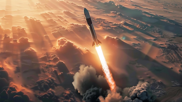 Lanzamiento de un cohete hacia el cielo