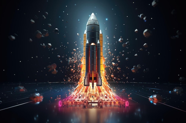 Lanzamiento de nave espacial para exploración galaxia Space Rocket Generative AI