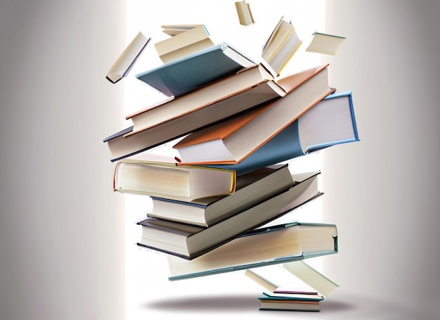 Lanzar libros libros voladores aislado sobre fondo blanco con trazado de recorte