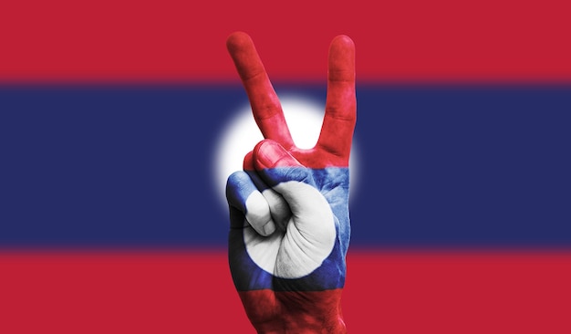 Laos-Flagge auf einem Vintage-Lederkoffer