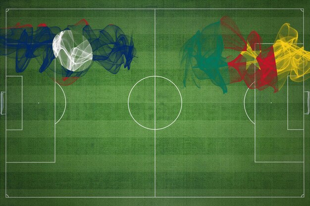 Laos vs Camarões Jogo de futebol cores nacionais bandeiras nacionais campo de futebol jogo de futebol Conceito de competição Espaço para cópia