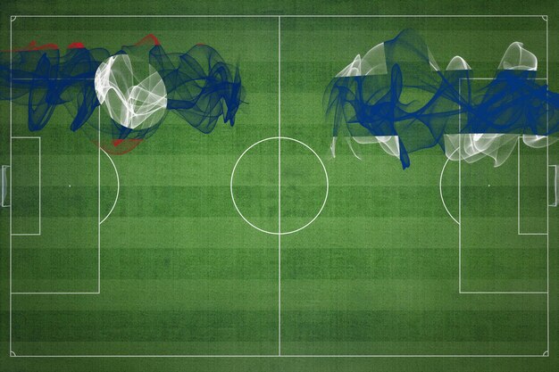 Laos vs Finlândia Jogo de futebol cores nacionais bandeiras nacionais campo de futebol jogo de futebol Conceito de competição Espaço para cópia