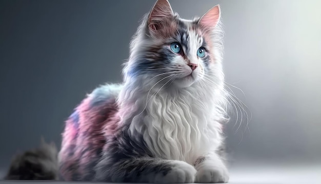 Laperm Cat Plano Médio Branco Rosa Azul Fantasia Mágica Bokeh Generativa IA