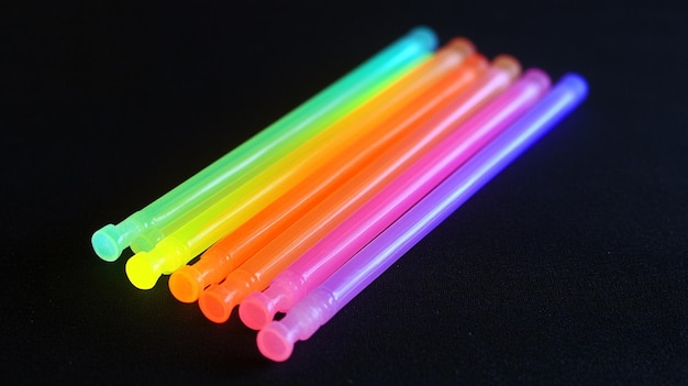 Los lápices de colores arco iris se muestran en un fondo negro.