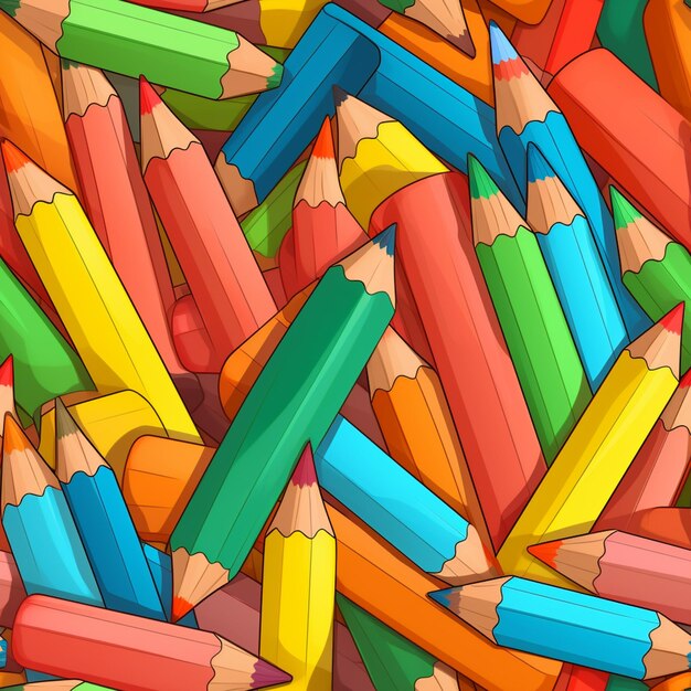 Los lápices de colores brillantes están esparcidos juntos en una pila generativa ai