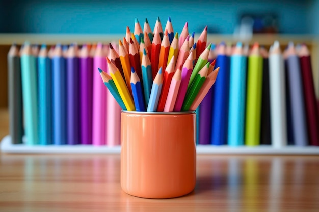 Lápices de colores en la mesa