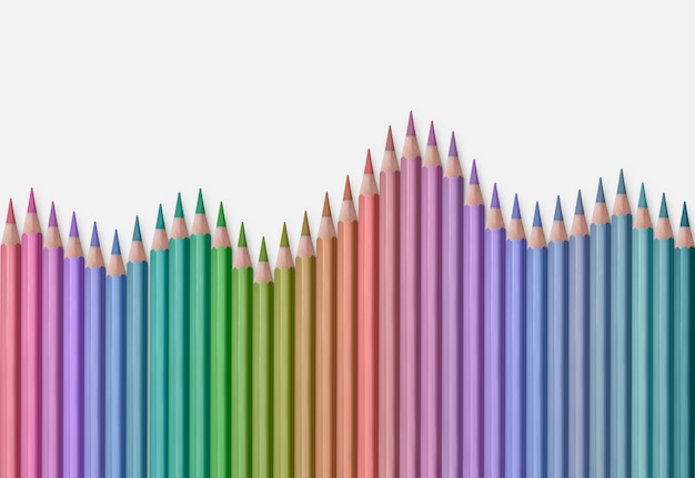 Lápices de colores de onda aislado sobre fondo blanco.