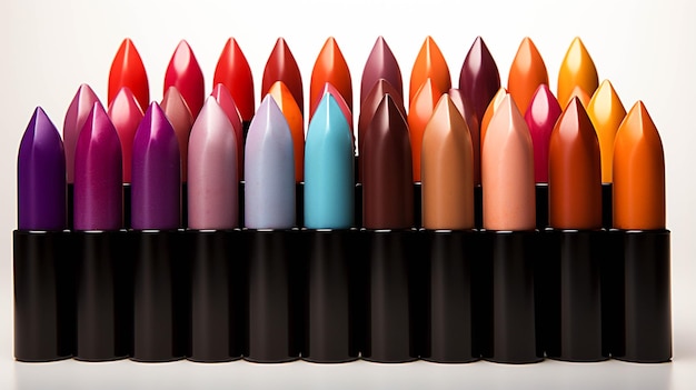 Foto lápices labiales de colores en blanco