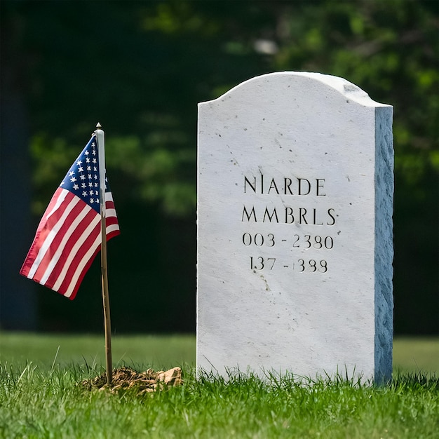 Foto la lápida con la bandera estadounidense