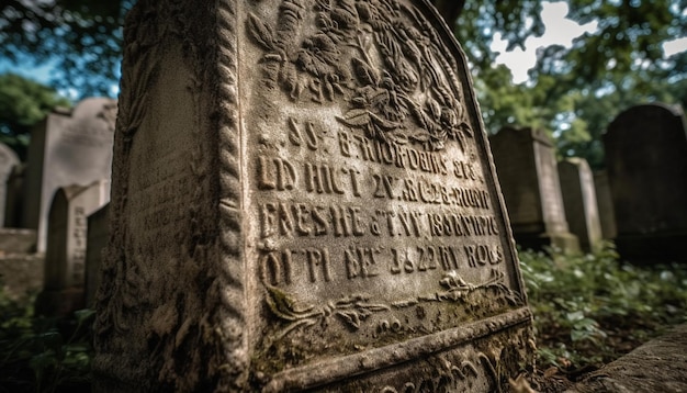 Lápide antiga marca famoso cemitério cristão gerado por IA