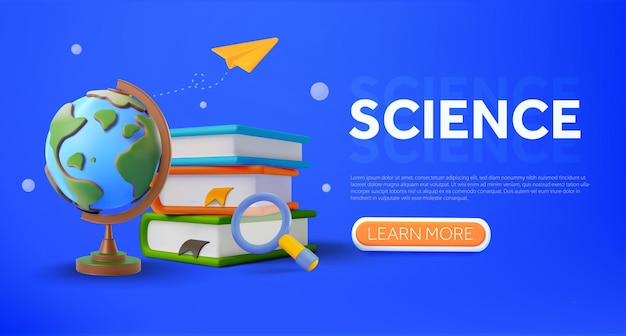 Lápis de bússola geométrica de calculadora de livros 3d isolado no fundo Modelo de banner para voltar para