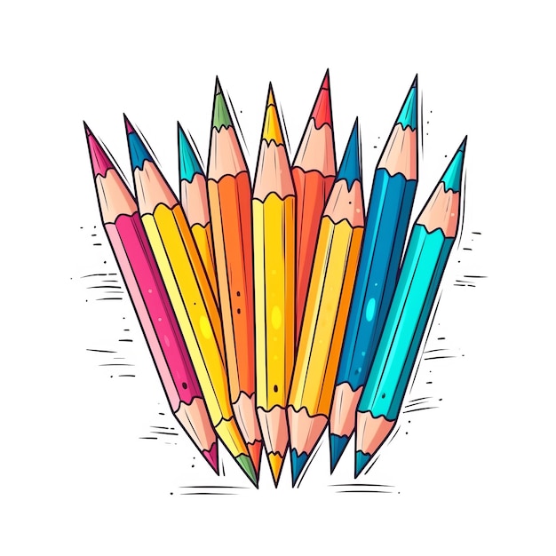 Foto lápis de cor artístico ferramenta de arte ilustração quadrada de desenho animado