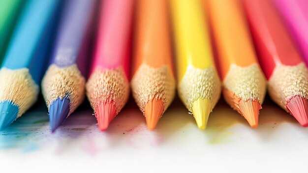 Lápis de cor em um fundo branco macro close-up