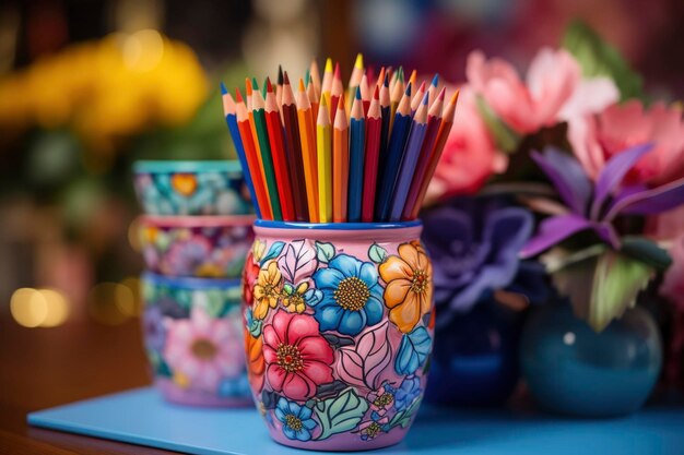 Foto lápis de cor na mesa