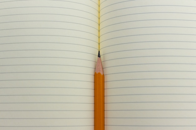 Lápis e caderno ou caderno ou organizador. Aula da escola, reunião de escritório, escrever cartas.