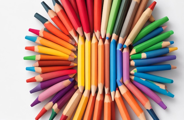 Lápis multicoloridos em fundo branco