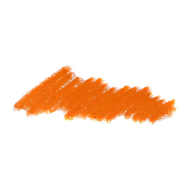 Foto lápiz abstracto sobre fondo blanco. textura de garabato de crayón naranja. mancha de pastel de cera.