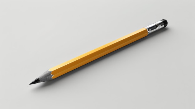 Un lápiz amarillo afilado sobre un fondo blanco El lápiz está tendido de costado El lápic es de madera y tiene una punta negra