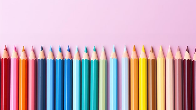 Lápiz de color sobre fondo rosa Regreso a la escuela Educación con copia espacio colorido Generativo Ai
