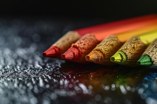 Foto lápiz de colores sobre un fondo negro en primer plano