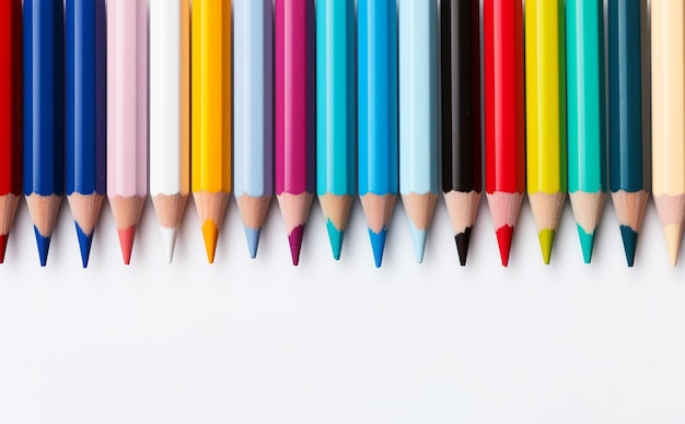 Lápiz de colores vibrante sobre fondo blanco copia el espacio educación artística