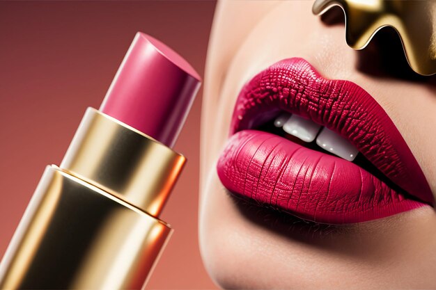 Lápiz labial rojo 3D renderizado primer plano publicidad imagen publicitaria mujeres039s cosméticos lápiz labial