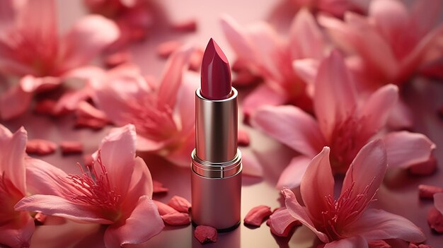 Foto un lápiz labial rojo con un color de labios rosado en él