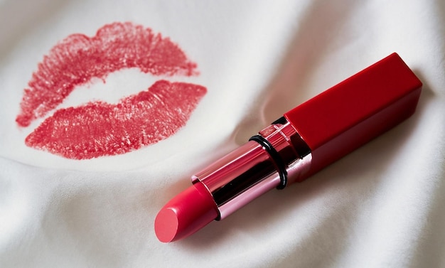 Lápiz labial rojo con diseño de labios Foto HD