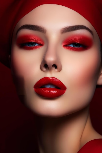 Lápiz labial rojo con un labio rojo brillante