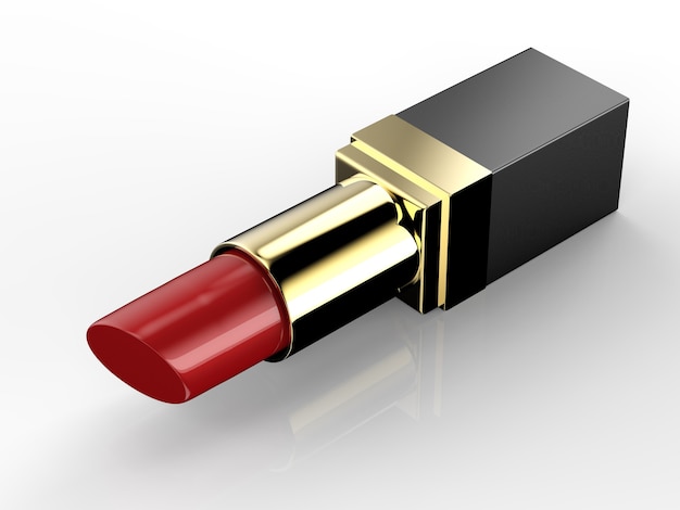 Lápiz labial rojo de renderizado 3D en paquete dorado