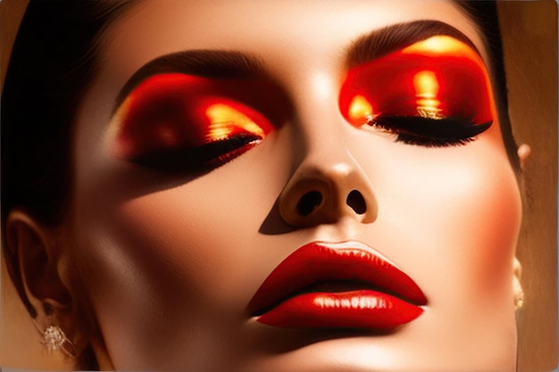 Lápiz labial rojo rubí sobre fondo dorado Cosméticos de maquillaje de belleza para labios Tubo de moda glamorosa