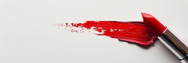 Foto un lápiz labial rojo vibrante deja una muestra audaz en la superficie blanca que muestra su acabado mate clásico ia generativa