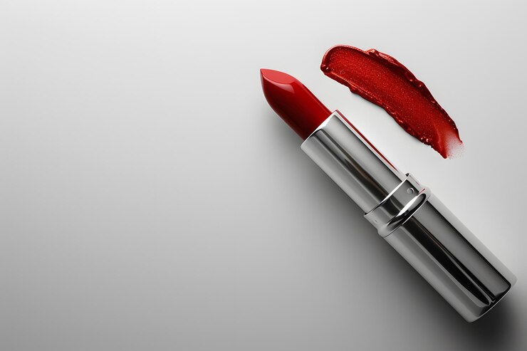 Un lápiz labial rojo vibrante con una muestra en un fondo limpio