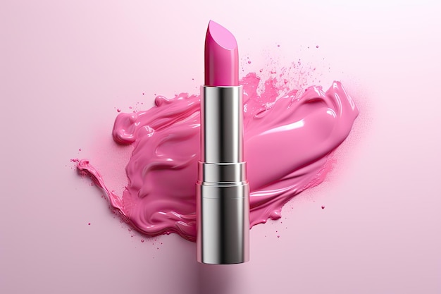 Lápiz labial rosa sobre fondo blanco ilustración 3d