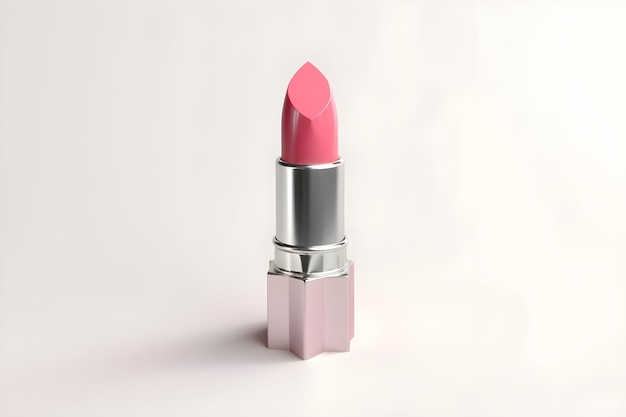 Un lápiz labial rosa sobre fondo blanco.