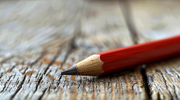 un lápiz rojo con una punta amarilla se sienta en una superficie de madera