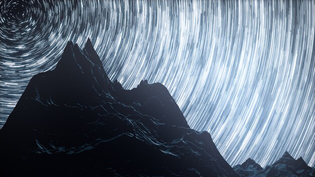 Un lapso de tiempo de una noche estrellada con una sombra de montañas