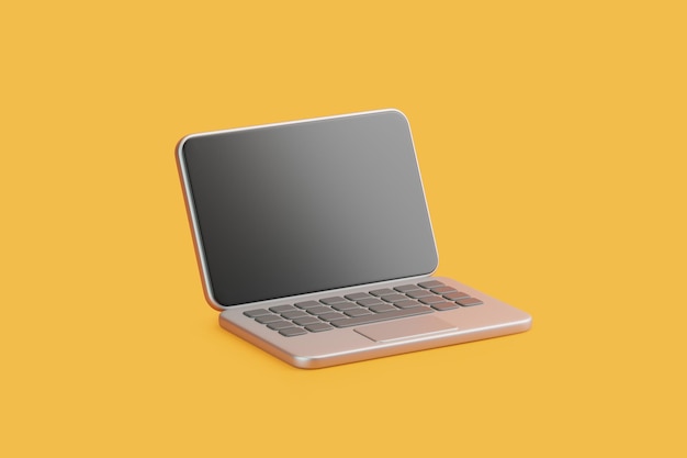 Laptop 3D minimalista em fundo amarelo